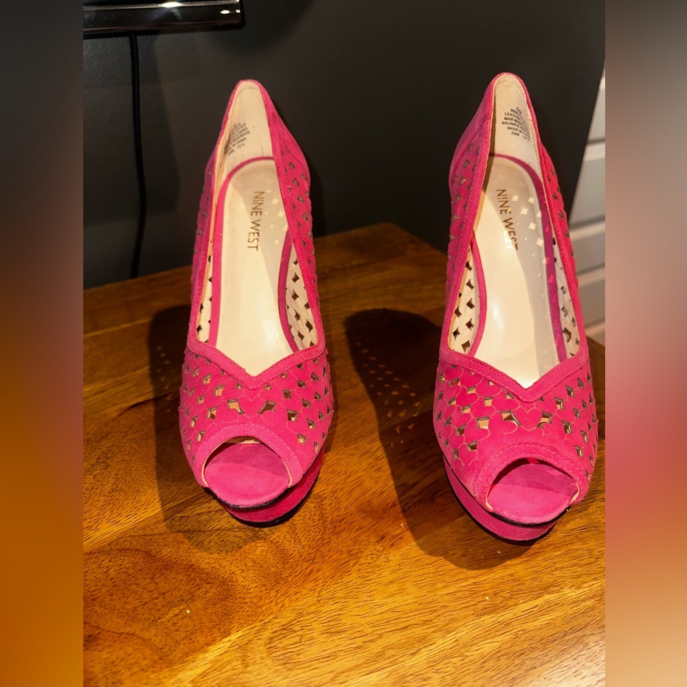 Nine West Pink Suede Peep Toe Heels